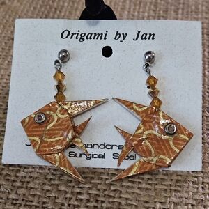 NWT Handmade Origami Fish Earrings with Beads